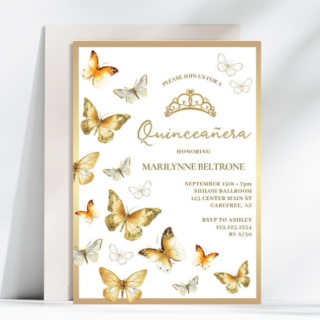 Elegant guld fjäril Quinceañera Inbjudningar (Skapare uppladdad)
