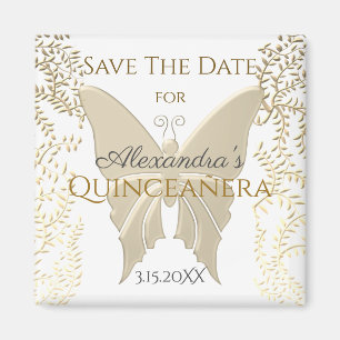 Elegant guld fjäril Quinceanera Spara datum Magnet
