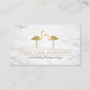 Elegant Guld Flamingos Event Planner White Marble Visitkort