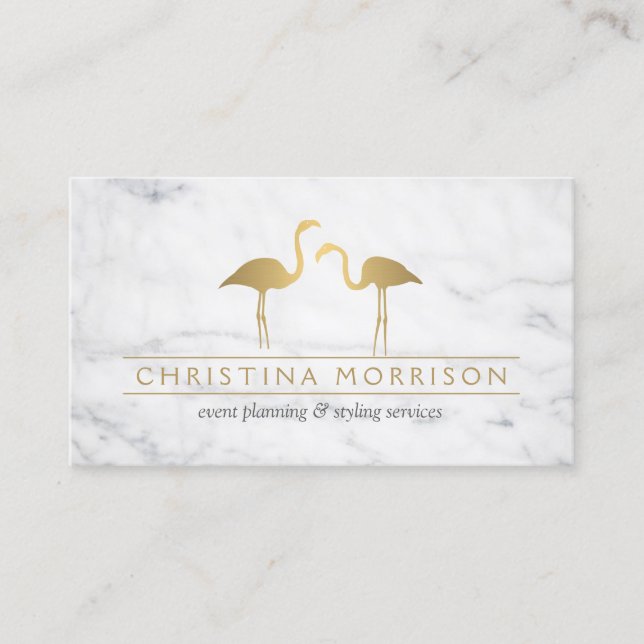 Elegant Guld Flamingos Event Planner White Marble Visitkort (Framsida)