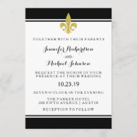Elegant Guld Fleur de Lis Black and White Bröllop