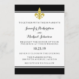 Elegant Guld Fleur de Lis Black and White Bröllop Inbjudningar