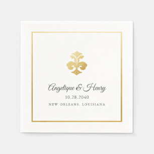 Elegant Guld Fleur de Lis Personlig Bröllop Pappersservett