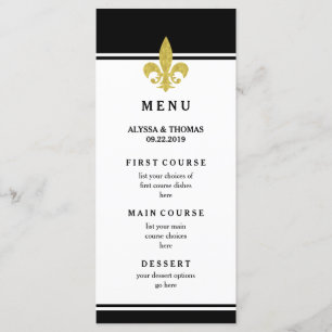 Elegant guld Fleur de Lis svart och vit meny