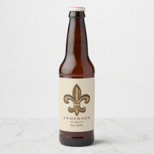 Elegant Guld Fleur de Lis & Taupe PERSONLIG Ölflaska Etikett