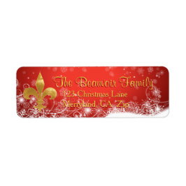 Elegant Guld Fleur Red Helgdag Adressetiketter Returadress Etikett