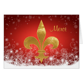 Elegant Guld Fleur Red Helgdag "Merci" Tack OBS Kort