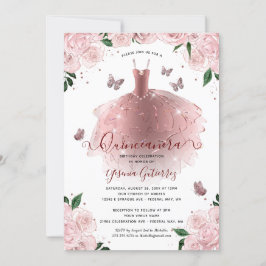 Elegant Guld FloralQuinceañera Dress Inbjudningar