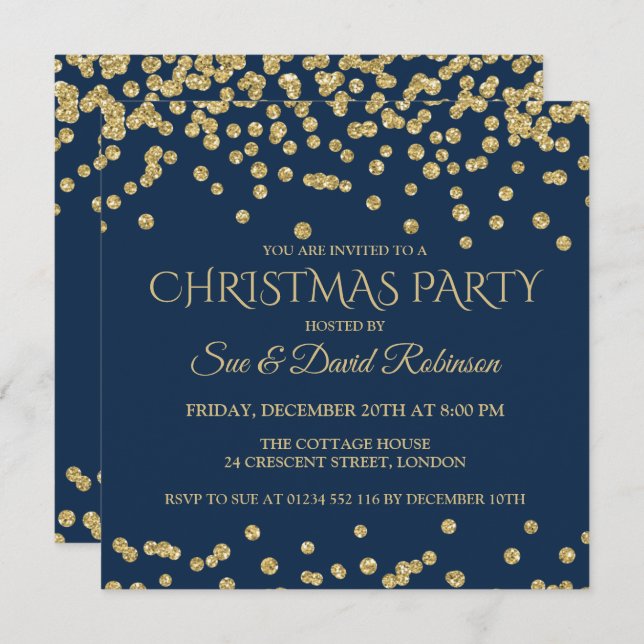Elegant Guld flotta Glitter Julens Julfest Inbjudningar (Fram/baksida)