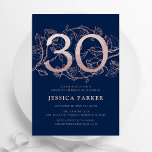 Elegant Guld-flottan i 30års födelsedag Inbjudningar<br><div class="desc">Inbjudan till partyn elegant guld,  ro,  blått 30års födelsedag. Anpassadets moderna femininindesign med rosor botaniska accenter och faux glitter ro guld. Enkel perfekt för inbjudan-kort i blommigt för en snyggt kvinnlig dag firande. Anpassa med dina egna detaljer. Skrivna Zazzle-inbjudningar eller digital utskrivbar mall för omedelbar nedladdning.</div>