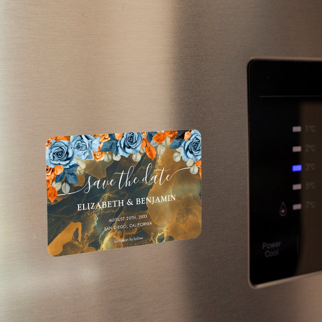 Elegant Guld flottan och Rust Bröllop spara datum Magnet (Skapare uppladdad)