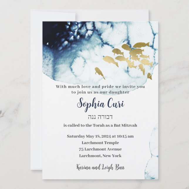 Elegant Guld-flottan under havets Bat mitzvah vatt Inbjudningar (Framsida)