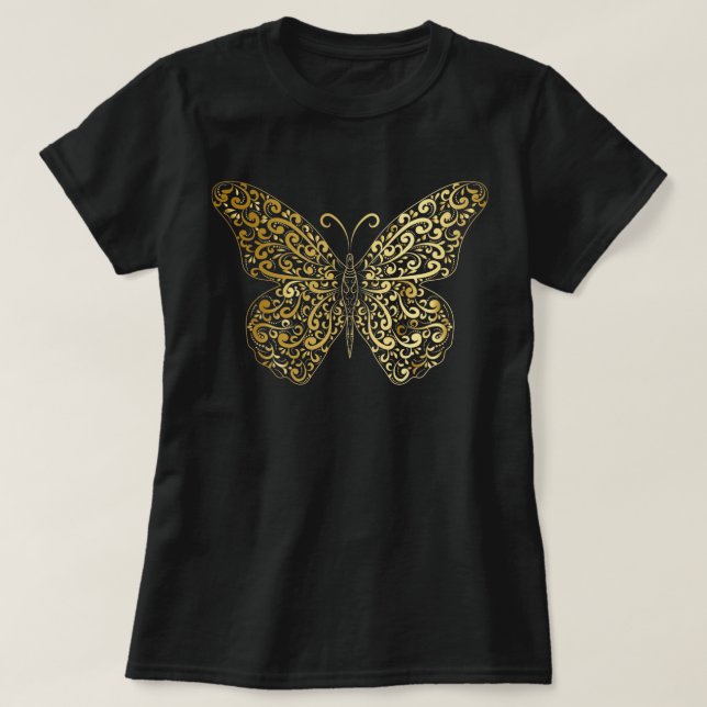 Elegant Guld Flourish Butterfly T Shirt (Design framsida)