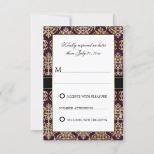 Elegant Guld Flourish Damask Eggplant OSA Kort