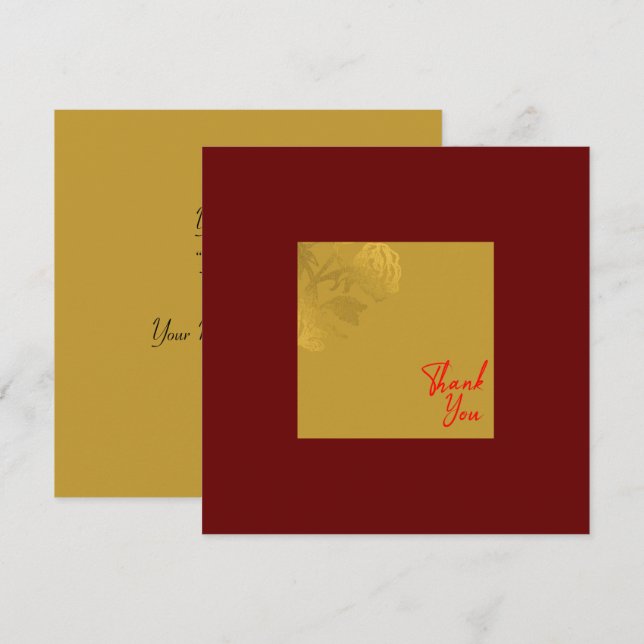 Elegant Guld Flover Royal Red Tack Kort (Fram/baksida)