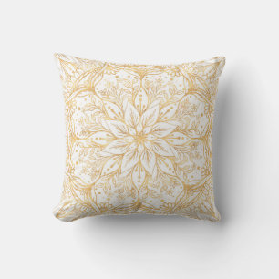 Elegant Guld Flower Mandala White Design Kudde
