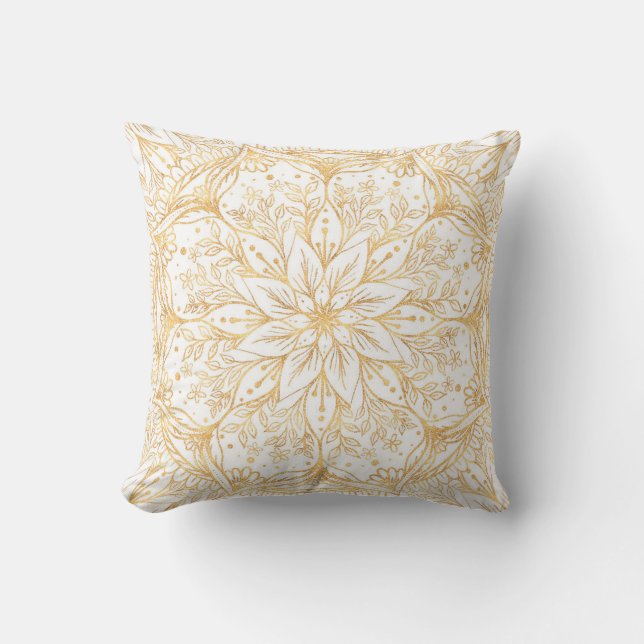 Elegant Guld Flower Mandala White Design Kudde (Framsida)