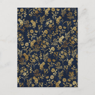 Elegant Guld Flowers Blue Botanical Helg Vykort
