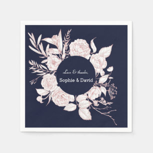 Elegant Guld Flowers Navy Blue Bröllop Pappersservett