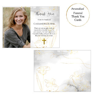 Elegant Guld Flowers Photo Funeral Tack Kort