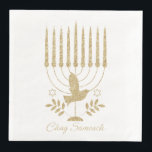 Elegant Guld flygande Dove Menorah Hanukkah Pappersservett<br><div class="desc">En modern papper napkin från guld och vit Hannukah med en vacker skakande guld-menorah med en flygduva på vit bakgrund.</div>