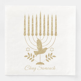 Elegant Guld flygande Dove Menorah Hanukkah Pappersservett