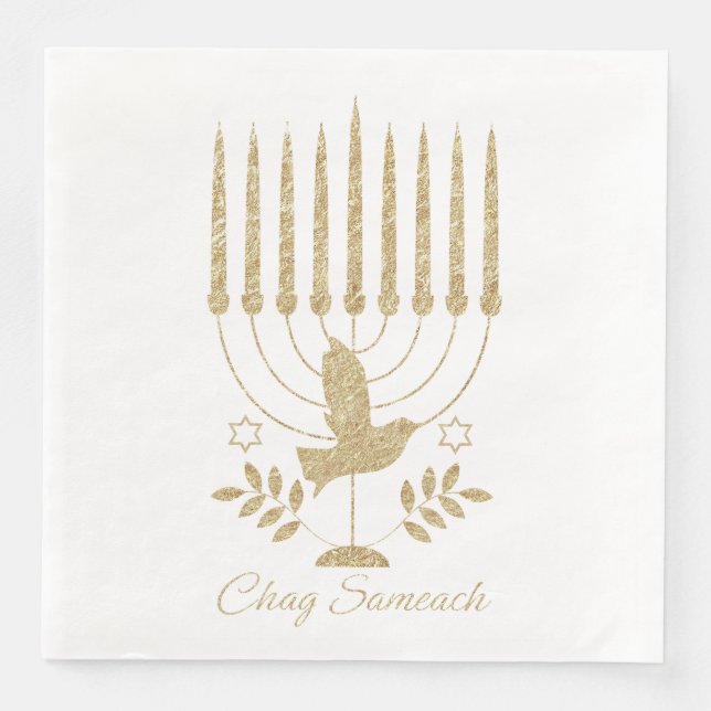Elegant Guld flygande Dove Menorah Hanukkah Pappersservett (Framsida)