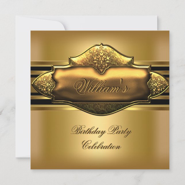 Elegant guld födelsedagsfest för män 60-årsdag inbjudningar (Framsida)