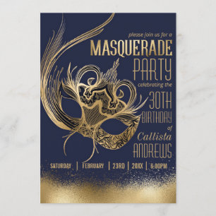 Elegant Guld Födelsedagsfest för maskmask Inbjudningar