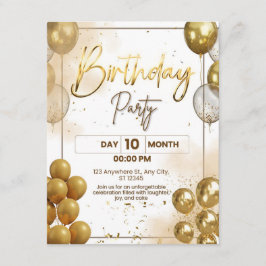 Elegant guld födelsedagsfest inbjudan bifogad