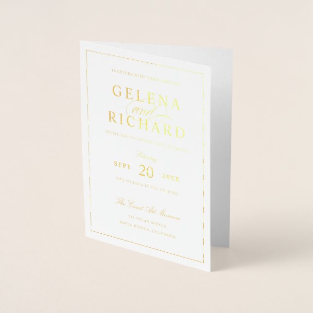 Elegant Guld Foil Folded Wedding-inbjudan Folierat Kort (Framsida)