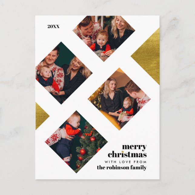 Elegant Guld Foil och 4 Foton jul-Helgdag Vykort (Framsida)