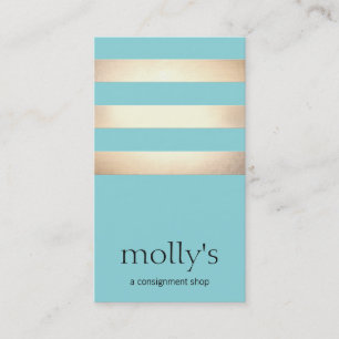 Elegant Guld Foil Stripe Modern Aqua Blue Visitkort