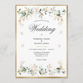 Elegant Guld Foilage Watercolor-skript Inbjudningar
