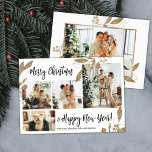 Elegant Guld Foliage Photo Collage julkort<br><div class="desc">Elegant, Modern Guld och Vitt botaniskt Löv 4 Photo Collage God jul Helgdag Card. Den här festiva, imalistiska, vimmistiska 4 (4) fotokortsmallen innehåller en söt fotokollage, faux guld foil botanical löv, winterbär och säger God jul och Gott nytt år! Texten "God jul och Gott nytt år" hälsning är skriven med...</div>