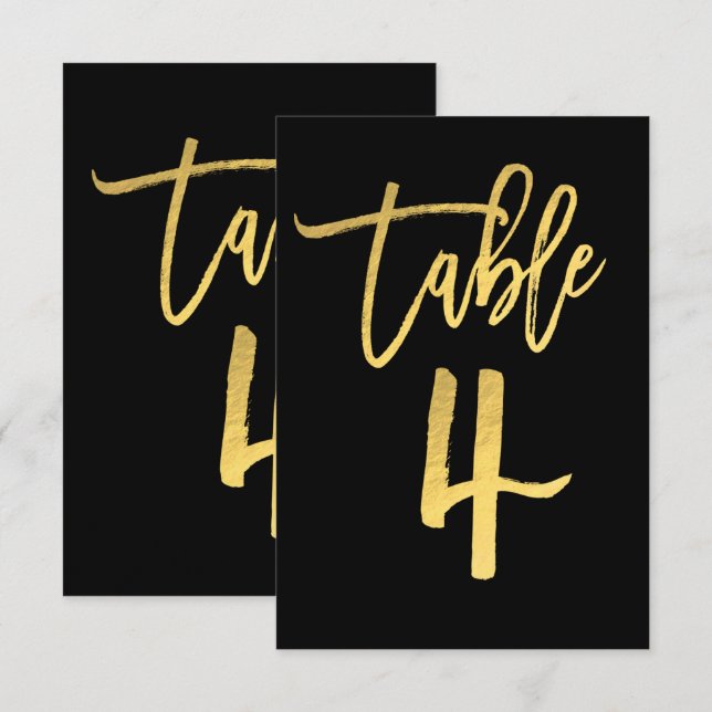 Elegant guld folie modern skript bord nummer 4 inbjudningar (Fram/baksida)
