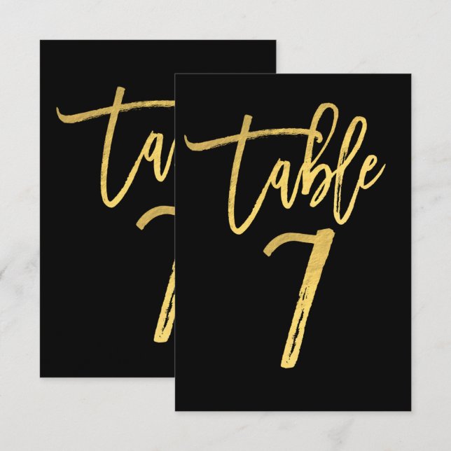 Elegant guld folie modern skript bord nummer 7 inbjudningar (Fram/baksida)