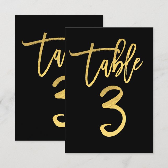 Elegant guld folie Modernt manus Bordskort 3 (Fram/baksida)