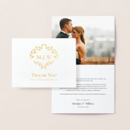 Elegant Guld Folie Monogram Bröllopsfoto Anpassat Folierat Kort