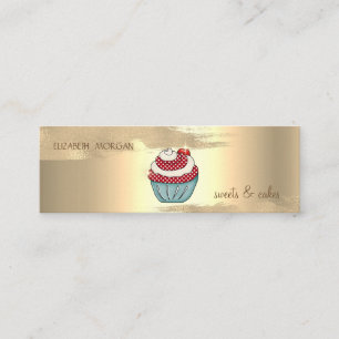 Elegant guld folie penseldrag Cupcake Körsbär Mini Visitkort