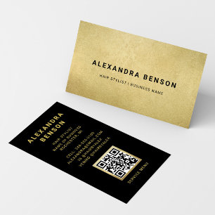 Elegant guld folie svart frisör QR-kod Visitkort