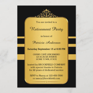 Elegant guld- & för svartpensionparty inbjudan
