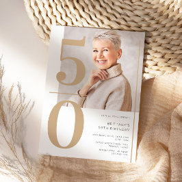 Elegant Guld Foto 50:e födelsedagen Inbjudningar