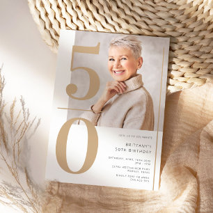Elegant Guld Foto 50:e födelsedagen Inbjudningar