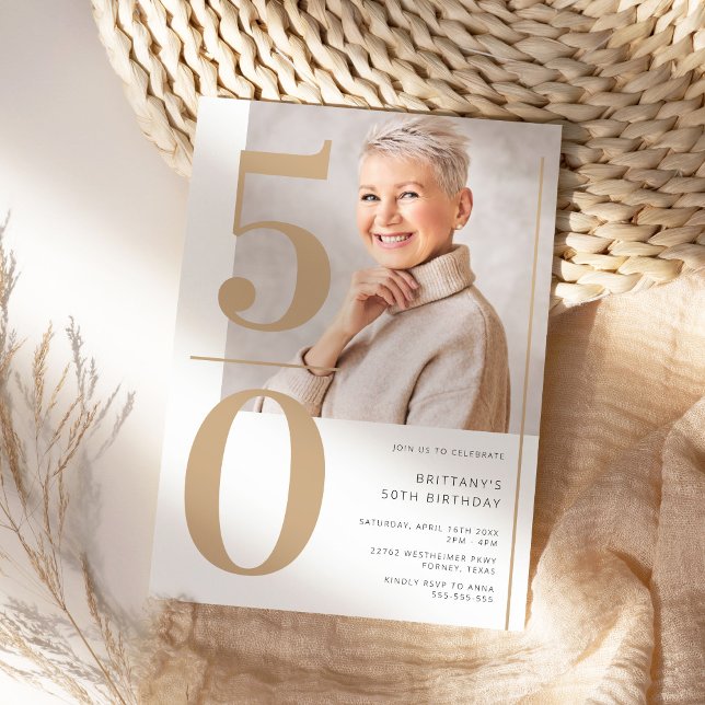 Elegant Guld Foto 50:e födelsedagen Inbjudningar (Skapare uppladdad)