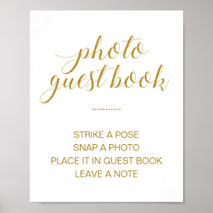 Elegant guld foto gästbok vigselskylt poster