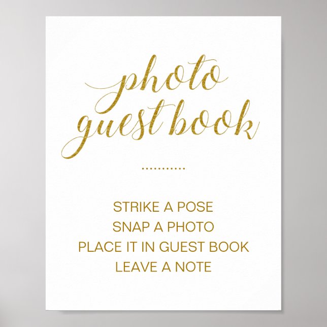 Elegant guld foto gästbok vigselskylt poster (Framsidan)
