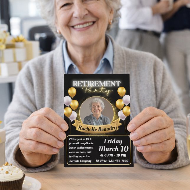 Elegant guld fotobanner pensionsfest  inbjudningar (Skapare uppladdad)