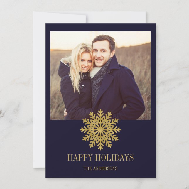 Elegant Guld-fotokort för snöflingor-Helgdag Julkort (Framsida)