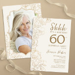 Elegant Guld fotoöverraskning 60:e födelsedagen<br><div class="desc">Elegant guld kräm överraskar 60 födelsedagsfest inbjudan med ditt foto på baksidan av kortet. Trendigets moderna femininin-design har botaniska accenter och typiska typsnitt. Enkel perfekt för inbjudan-kort i blommigt för en snyggt kvinnlig överraskning i firande. Kan anpassas till vilken ålder som helst. Skrivna Zazzle-inbjudningar eller digital utskrivbar mall för omedelbar...</div>